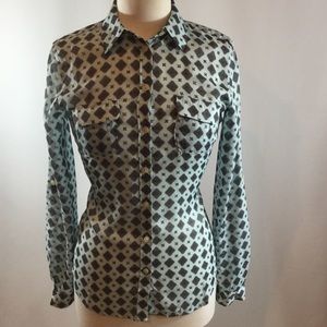 Loft sheer button down, two front pocket blouse.
